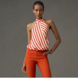 ANTHROPOLOGIE Maeve Stripe Halter Scarf Bubble-Hem Tank